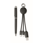 Set de regalo con bolígrafo de metal y llavero con cable de carga 2 en 1 color negro