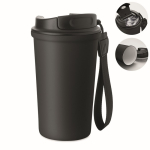 Vaso térmico de acero inox. reciclado con asa y sistema antifugas 400ml color negro