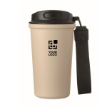 Vaso térmico de acero inox. reciclado con asa y sistema antifugas 400ml color beige vista de impresión