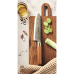 Cuchillo de chef de acero inoxidable y madera de haya con protección color plateado vista bodegón principal