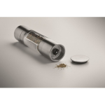 Molinillo para sal y pimienta en acero inox. y acrílico con doble tapa color plateado vista fotografía cuarta vista