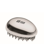 Cepillo de plástico y aluminio para cabello con función desenredante color plateado brillante vista de impresión
