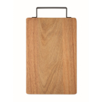 Tabla de cortar de madera de acacia con cómoda asa de acero inoxidable color madera cuarta vista
