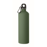 Botella de acero inox. reciclado con acabado engomado y mosquetón 750ml color verde oscuro