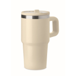 Vaso térmico de acero inoxidable reciclado con tapa y pajita 500ml color beige segunda vista
