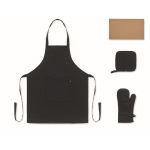 Set de cocina de algodón reciclado con costuras acolchadas 180g/m² color negro cuarta vista