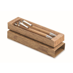 Set de escritura de madera con bolígrafo de tinta azul y portaminas color madera