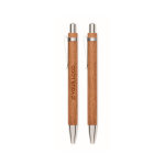 Set de escritura de madera con bolígrafo de tinta azul y portaminas color madera vista de impresión