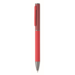 Bolígrafo de aluminio reciclado con sistema giratorio y acabado de goma color rojo