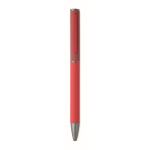 Bolígrafo de aluminio reciclado con sistema giratorio y acabado de goma color rojo cuarta vista