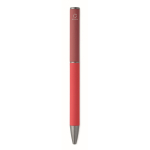 Bolígrafo de aluminio reciclado con sistema giratorio y acabado de goma color rojo sexta vista