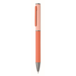 Bolígrafo de aluminio reciclado con sistema giratorio y acabado de goma color naranja