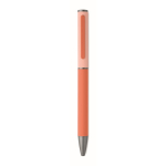 Bolígrafo de aluminio reciclado con sistema giratorio y acabado de goma color naranja cuarta vista
