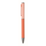 Bolígrafo de aluminio reciclado con sistema giratorio y acabado de goma color naranja quinta vista