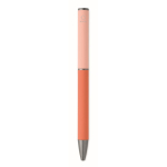 Bolígrafo de aluminio reciclado con sistema giratorio y acabado de goma color naranja sexta vista