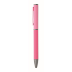 Bolígrafo de aluminio reciclado con sistema giratorio y acabado de goma color fucsia quinta vista