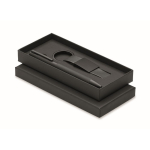 Set de regalo con bolígrafo de aluminio reciclado y llavero de PU color negro