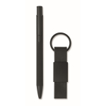 Set de regalo con bolígrafo de aluminio reciclado y llavero de PU color negro segunda vista