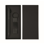 Set de regalo con bolígrafo de aluminio reciclado y llavero de PU color negro tercera vista