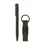 Set de regalo con bolígrafo de aluminio reciclado y llavero de PU color negro septima vista