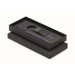 Set de regalo con bolígrafo de aluminio reciclado y llavero de PU color azul
