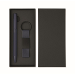 Set de regalo con bolígrafo de aluminio reciclado y llavero de PU color azul tercera vista
