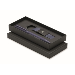 Set de regalo con bolígrafo de aluminio reciclado y llavero de PU color azul vista principal