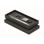 Set de regalo con bolígrafo de aluminio reciclado y llavero de PU color plateado