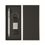 Set de regalo con bolígrafo de aluminio reciclado y llavero de PU color plateado tercera vista