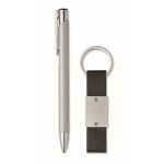 Set de regalo con bolígrafo de aluminio reciclado y llavero de PU color plateado septima vista