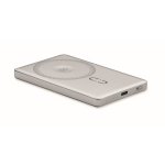 Powerbank magnético de aluminio reciclado con cable y anillo 5.000mAh color plateado mate