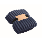 Manta de forro polar a rayas con cinta y tarjeta kraft 450g/m² color azul
