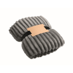 Manta de forro polar a rayas con cinta y tarjeta kraft 450g/m² color gris oscuro