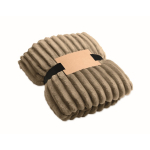 Manta de forro polar a rayas con cinta y tarjeta kraft 450g/m² color caqui