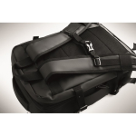 Mochila extensible de RPET 600D con compartimentos y cinta trolley 20L color negro vista fotografía
