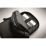 Mochila extensible de RPET 600D con compartimentos y cinta trolley 20L color negro vista fotografía