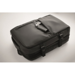 Mochila extensible de RPET 600D con compartimentos y cinta trolley 20L color negro vista fotografía