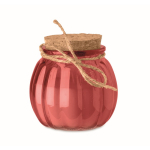 Portavelas de vidrio con tapa de corcho y vela con aroma a vainilla color rojo