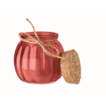 Portavelas de vidrio con tapa de corcho y vela con aroma a vainilla color rojo