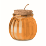 Portavelas de vidrio con tapa de corcho y vela con aroma a vainilla color naranja segunda vista