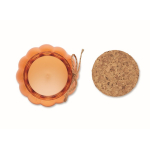 Portavelas de vidrio con tapa de corcho y vela con aroma a vainilla color naranja quinta vista