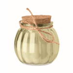 Portavelas de vidrio con tapa de corcho y vela con aroma a vainilla color beige