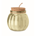 Portavelas de vidrio con tapa de corcho y vela con aroma a vainilla color beige