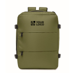 Mochila de cabina extensible de RPET 600D con múltiples bolsillos 20L color verde militar vista de impresión