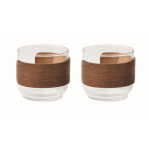 Set de 2 tazas de café en vidrio con banda de madera de nogal 120ml color madera