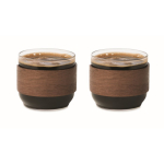 Set de 2 tazas de café en vidrio con banda de madera de nogal 120ml color madera segunda vista