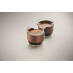 Set de 2 tazas de café en vidrio con banda de madera de nogal 120ml color madera vista fotografía cuarta vista