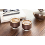 Set de 2 tazas de café en vidrio con banda de madera de nogal 120ml color madera vista bodegón