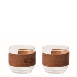 Set de 2 tazas de café en vidrio con banda de madera de nogal 120ml color madera vista de impresión
