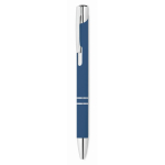 Set de libreta de PU formato A5 con bolígrafo azul y hojas a rayas color azul tercera vista